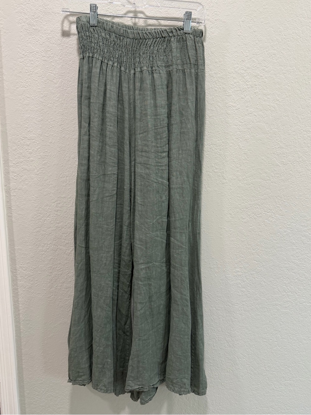 Made In Italy Pure Linen Palazzo Pants In Sage Green - Picture 10 of 15